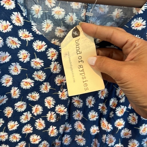 Band of Gypsies nwt floral button up sundress lace up back pockets small - Picture 6 of 12